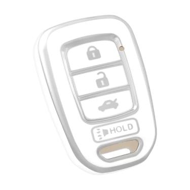 Imagem de OFF WE GO Capa de chaveiro Honda, capa de proteção de TPU macio compatível com Honda Accord Civic CR-V LX Crosstour Fit HR-V Acessórios para porta-chaves de carro (branco prateado)