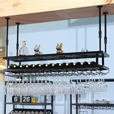 Imagem de APUM Suporte de copo de vinho para pendurar no teto, prateleira de armazenamento doméstico para garrafa de vinho | Prateleira de exibição de decoração de altura ajustável