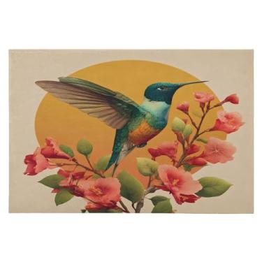 Imagem de CEBUGI Tapete de área 60 x 90 cm, macio, lavável, antiderrapante, com suporte de borracha, beija-flor, para sala de estar, quarto, decoração de casa