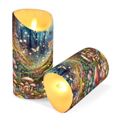Imagem de Blueangle Pacote com 2 velas mágicas de cogumelos florestais sem chama com controle remoto e temporizador, velas LED cintilantes (7,6 cm x 9,9 cm) para decoração de casa, casamento, acampamento (572)