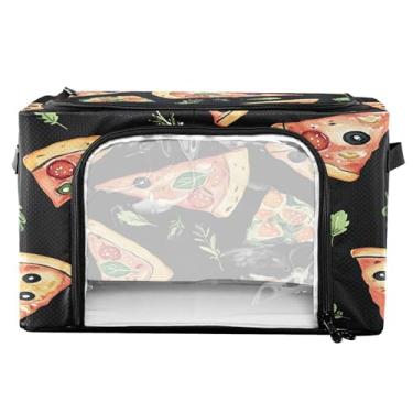 Imagem de xigua Caixas de armazenamento de roupas fofas fatias de pizza com moldura de metal em forma de fixação, 2 formas de abertura, caixa organizadora de roupas dobrável com janela transparente e alças para