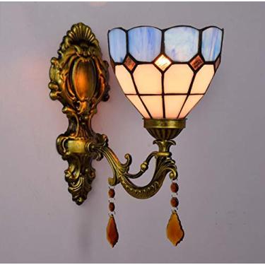 Imagem de Luminária de parede estilo Tiffany, com cúpula de vitral vintage de 15 cm, arandela de parede para ambientes internos, ideal para quarto, sala de estar e corredor, soquete E27, estilo medite
