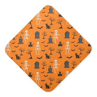Imagem de Burbuja Toalha de banho de esqueleto de Halloween para bebês - Toalha com capuz de musselina macia e absorvente para recém-nascidos, 89 x 89 cm