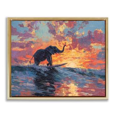 Imagem de Stupell Industries Arte de parede em tela flutuante marrom com moldura de elefante Sunset Surfe, design de Ziwei Li, 64 x 79 cm