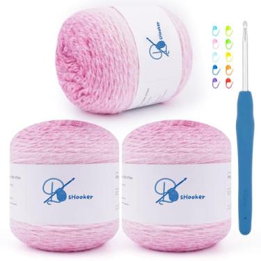 Imagem de BsHooker Fio para crochê, fios de crochê de bolo gradiente para tricô, pacote com 3 fios de 190 g - 394 jardas - 80% acrílico 20% nylon super macio para cobertor de crochê, cachecóis, rosa chiclete