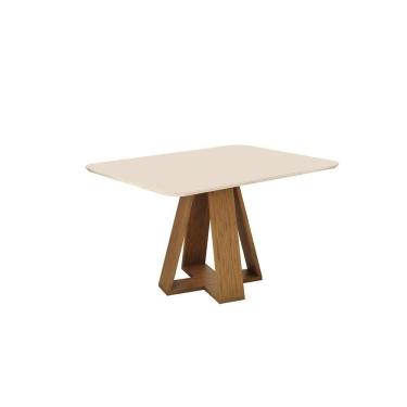 Imagem de Mesa De Jantar Kiara Tampo Chanfrado Curvo Freijo Com Tampo Off White
