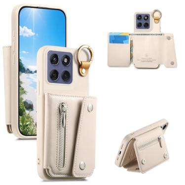 Imagem de Monwutong Capa carteira fina para Motorola Edge 60 Fusion, capa de couro PU com design de armazenamento com zíper com compartimentos para cartão de dinheiro e fivela de metal para celular Moto Edge 60