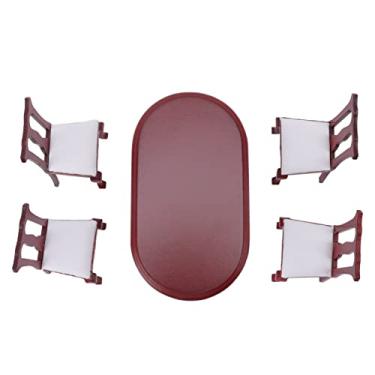 Imagem de aqxreight 5 Peças 1:12 Casa de Bonecas Mesa de Jantar Conjunto de Cadeiras de Madeira Em Miniatura Móveis Decoração Presente para Crianças Boneca Cenas como Quarto para Cadeira Mesa de Jantar 12