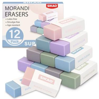 Imagem de Sikao Pacote com 12 borrachas de lápis para crianças, borrachas Morandi a granel