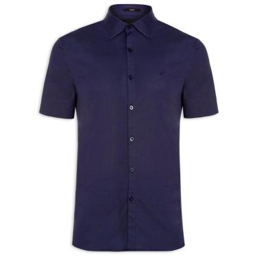 Imagem de Camisa Ellus Masculina Manga Curta Tricoline LY Classic Italian Azul Marinho-Masculino