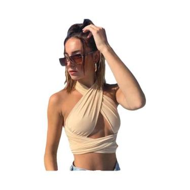 Imagem de Top Cropped Sem Mangas Com Decote Halter E Costas Descobertas Para Mul