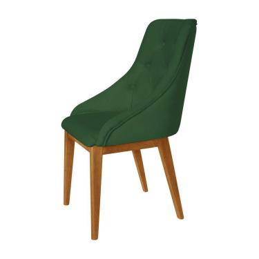Imagem de Kit 6 Cadeiras De Jantar Luxo Estofada Elisa Anatômica Capitonê Veludo Verde Base Madeira Maciça Mel