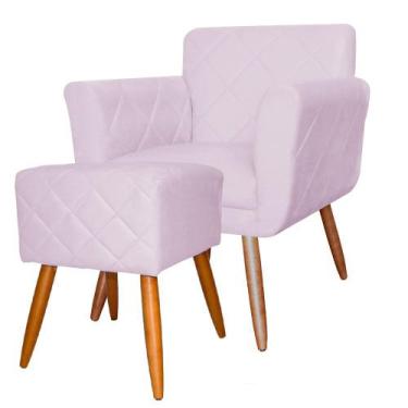 Imagem de Combo Poltrona mais Puff Isabela em Tressê Pés Palito Suede Lilás - DS