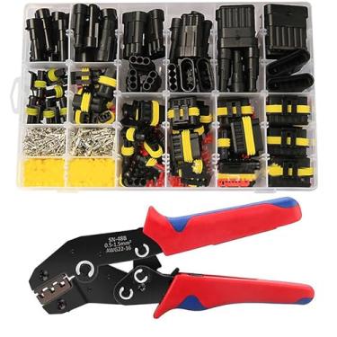 Imagem de Kit sortido de terminais de fios elétricos de carro à prova d'água 1 2 3 4 5 6 pinos plugue de conector de terminal, 708 peças