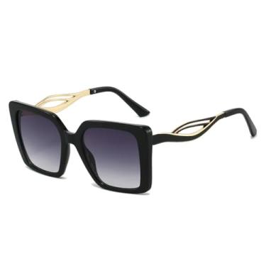 Imagem de Óculos de Sol Femininos com Armação Degradê e Estampa de Leopardo Retrô, Hastes Vazadas e Proteção UV400 (Preto e Cinza)