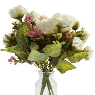 Imagem de Bairdish 4 pacotes de peônias flores artificiais buquês de peônias falsas buquê de flores de seda para noivas, arranjos florais falsos para mesa de cozinha, centros de mesa, decoração de aniversário