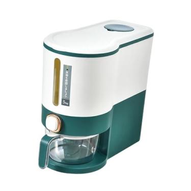 Imagem de FytStycale Recipiente para Arroz, Balde de Arroz com Copo Medidor, Tampa Hermética, Dispensador de Alimentos, Recipiente para Alimentos Secos para Armário, Cozin, Verde, Tamanho real