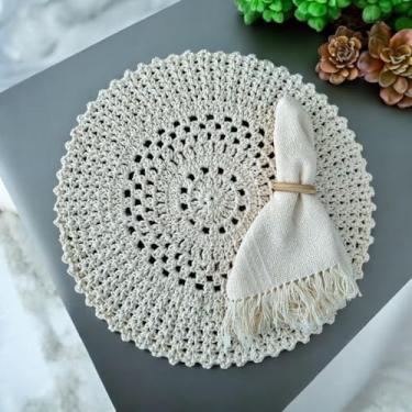 Imagem de Sousplat Vezinho Descanso de Prato 38cm Crochê Artesanal (Cru)