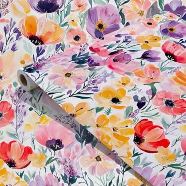 Imagem de Forro de prateleira floral colorido autoadesivo, papel de contato, decorativo, multicolorido, para gavetas, papel de parede floral para paredes, armários, decalque de mesa, 43 x 38 cm