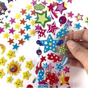 Imagem de Kit com 5 Cartelas de Adesivos 3D em Alto Relevo Coração Estrela Carinha Feliz (01 Estrelas + 01 Ursinhos + 01 D o r a + 01 Natal + 01 P e p p a)