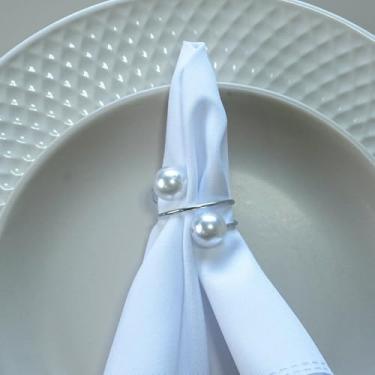 Imagem de Kit 50 Pçs Anel para Guardanapo 50 Lugares Pérola Duas Voltas 4,5x4,5cm Argola Prata