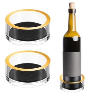 Imagem de LemonRoad 2 peças de porta-copos de acrílico para garrafa de vinho, porta-copos transparente com borda dourada e espuma para garrafas de champanhe, organizador de joias, presente moderno de