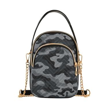 Imagem de TSENQUE Bolsa de ombro feminina Llama cacto alpaca rosa carteira corrente telefone bolsa de desenho animado com zíper Bowler Bag, Camuflagem militar cinza, 5.91x3.15x8.27inches