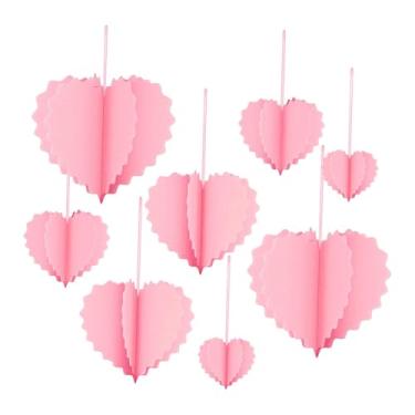Imagem de KiBcsLic Conjunto de 8 enfeites de Dia dos Namorados: guirlanda de corações para pendurar, ideal para despedida de solteira, pedido de casamento, aniversário e, Rosa