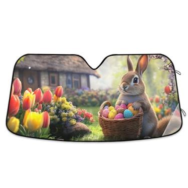 Imagem de Coelhinho fofo tulipas casa de campo jardim para-sol carro para para-brisa acessórios de carro retráteis personalizados persianas para-brisa frontal P, 134,6 cm x 59,7 cm