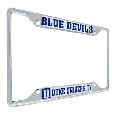 Imagem de Desert Cactus Duke University Blue Devils Acessórios para carro Moldura de placa de licença de metal e suporte de etiqueta para frente ou traseira do carro (moldura prata - mascote - branco)