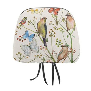 Imagem de Textura natural vintage sem costura com pássaros, flores e borboletas 1 peça capa protetora universal para assento de carro, capa macia para encosto de cabeça de carro, acessórios de decoração para a