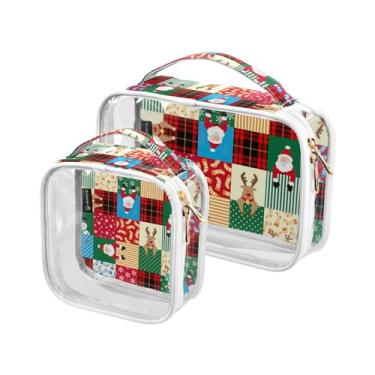 Imagem de GAIGEO Conjunto de bolsas de cosméticos transparentes London Red Bus com Big Ben, bolsa cosmética portátil com alça, acessórios de viagem, pacote com 2, Feliz Natal, one size