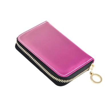 Imagem de Carteira feminina rosa rubi gradiente de couro com porta-cartões com bloqueio de RFID carteira masculina floral com bolso para moedas