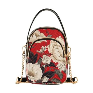 Imagem de Peônias Floral Alça Removível Crossbody, Bolsa de Ombro Feminina Bolsa Leve para Mulheres, Floral com flores brancas e pretas - 1, One Size