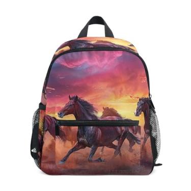 Imagem de GAIGEO Painting Horses Running Sunset Backpack for Baby Kindergarten Backpack for Girls with Front Pocket, Safety Whistle for Ages 3-8
