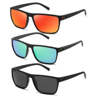 Imagem de (Pacote com 3) Óculos de sol quadrados polarizados para homens e mulheres, estilo vintage, para dirigir, viajar, proteção UV, Preto mudo + vermelho + verde