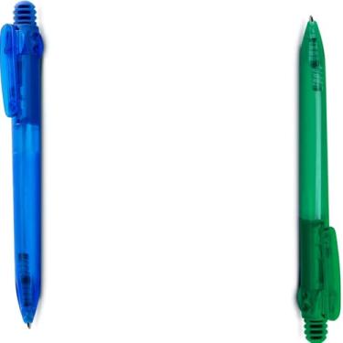 Imagem de Caneta Esferográfica Retrátil, Material Bambu, Cor Natural com Detalhes Bege, Escrita Azul, Grip Confortável, 25g (Azul e Verde)