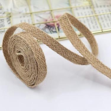 Imagem de AUNHIRU Cordões de cânhamo trançados fita de serapilheira plana natureza juta corda de barbante DIY decoração de casamento fitas artesanato corda de juta, 5 metros/rolo (natural 10 mm-1)