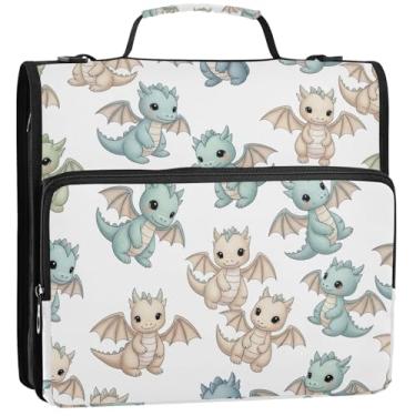 Imagem de Fichários fofos de dragões pastel, azuis, 3 anéis, 3,8 cm, fichário com zíper, fichário organizador com alça para bolsa de ensino médio e estojo para pasta de anel, 34,5 x 31,5 x 9 cm