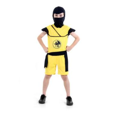 Imagem de Fantasia Ninja Amarelo Curto Infantil - Guerreiro Ninja - Sulamericana