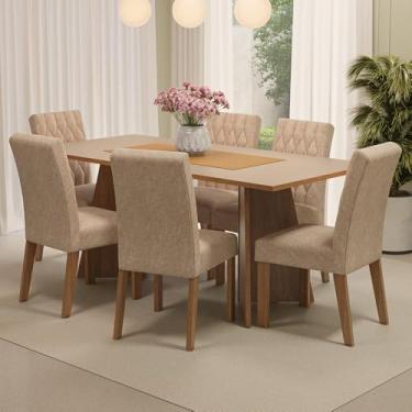 Imagem de Conjunto Sala de Jantar Mesa Tampo de Madeira 6 Cadeiras Rustic/crema/imperial Madison Madesa