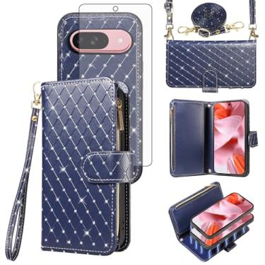 Imagem de Compatível com Google Pixel 9/9 Pro 5G Capa carteira com zíper celular protetor de tela de vidro temperado alça transversal flip flip porta-cartões capa para celular para Pixel9 9Pro Nove mulheres