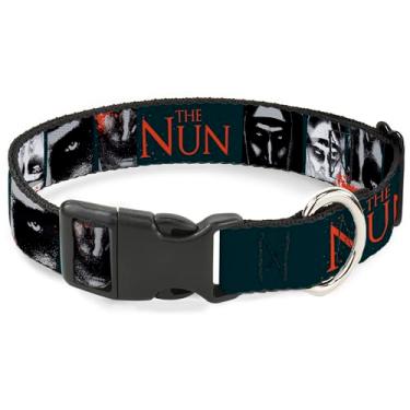 Imagem de Warner Bros. Coleira para animais de estimação de filmes de terror, fivela de plástico para coleira de cachorro, blocos de pose de freira demônio e logotipo azul vermelho branco, 38 a 61 cm de largura