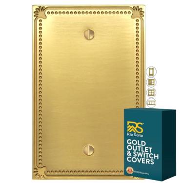 Imagem de Rio Salto Sunken Pearls Placa de parede em branco de latão escovado dourado em branco para tomadas não utilizadas Capas de interruptor de parede para segurança de dispositivo seguro para crianças (1