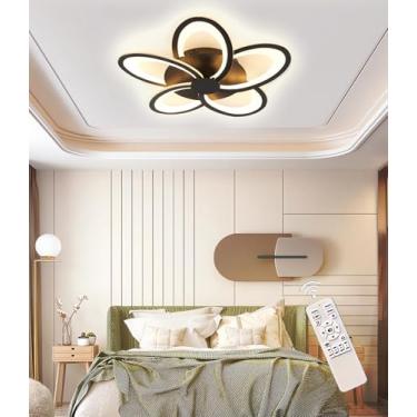 Imagem de Luminária de teto LED dimerizável com controle remoto por aplicativo (com função de memória), moderna, para sala de estar, quarto, sala de jantar e outros ambientes. Lustre (preto, 5).