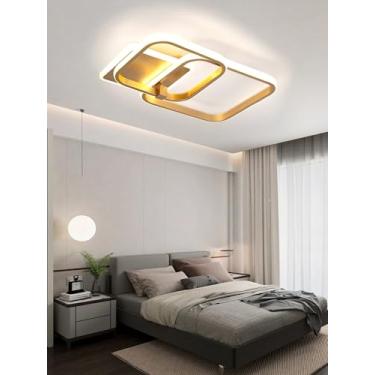 Imagem de Luminária de teto LED moderna, dourada, com controle remoto - Luminária de embutir regulável para sala de estar, quarto, cozinha, sala de jantar ou escritório (43 cm)