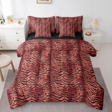 Imagem de Erosebridal Jogo de cama casal com estampa de tigre vermelho, 7 peças, para mulheres, homens e adultos - Conjunto de edredom com estampa de pele de tigre selvagem com estampa de animal de tigre tigre