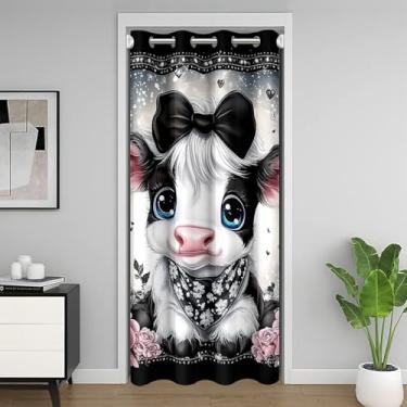 Imagem de Feelyou Linda cortina de porta de vaca Highland privacidade 1 painel, 106.7 cm x 203.2 cm laço highland gado capa cortina flores padrão floral 30%-50% escurecimento do quarto cortina blackout western