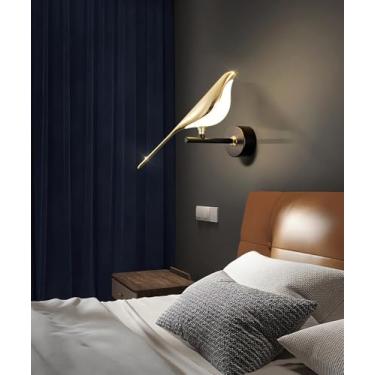 Imagem de Luminária de parede LED escandinava, luminária de mesa, luminária de parede com pássaro pega, faça você mesmo, arandela giratória de 360°, dimerizável, com controle remoto, para cabeceira, c