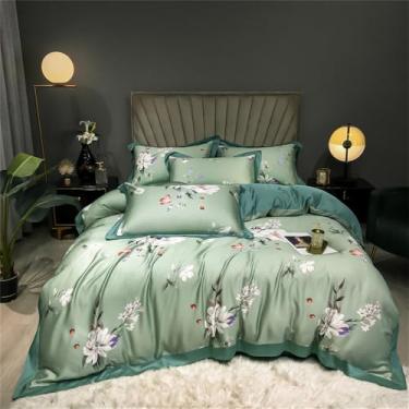 Imagem de Jogo de cama macio e sedoso com estampa floral refrescante de verão, capa de edredom e lençol, estilo 17, tamanho King (220x240cm), 4 peças